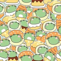 sans couture modèle de mignonne graisse crocodile autocollant dans dessert et sucré boulangerie concept background.ice crème, crêpe, petit pain gâteau, beignet, pudding.reptile animal personnage dessin animé.kawaii.illustration. vecteur