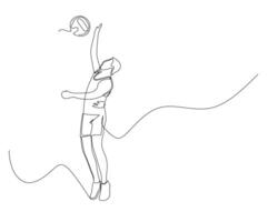 continu Célibataire ligne dessin de Masculin volley-ball joueur sauts haute à bloquer le balle. volley-ball tournoi un événement . conception illustration vecteur