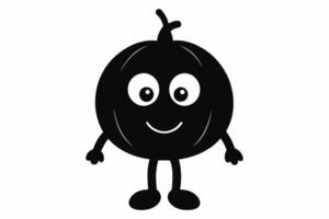 mignonne dessin animé personnage de une souriant rond fruit avec bras et jambes. adorable fruit personnage, minimaliste, espiègle illustration, enfants art concept. noir silhouette isolé sur blanc Contexte. vecteur