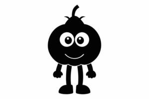 mignonne dessin animé personnage de une souriant rond fruit avec bras et jambes. adorable fruit personnage, minimaliste, espiègle illustration, enfants art concept. noir silhouette isolé sur blanc Contexte. vecteur