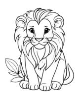 mignonne Lion coloration pages pour enfants, Lion dessin animé, Lion illustration, noir et blanc Couleur vecteur