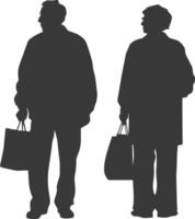 silhouette personnes âgées homme et personnes âgées femmes avec achats panier plein corps noir Couleur seulement vecteur
