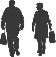 silhouette personnes âgées homme et personnes âgées femmes avec achats panier plein corps noir Couleur seulement vecteur