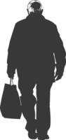 silhouette personnes âgées homme avec achats panier plein corps noir Couleur seulement vecteur