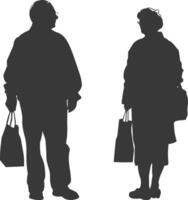 silhouette personnes âgées homme et personnes âgées femmes avec achats panier plein corps noir Couleur seulement vecteur
