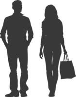 silhouette homme et femmes avec achats sac plein corps noir Couleur seulement vecteur