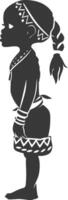 silhouette originaire de africain tribu peu fille noir Couleur seulement vecteur