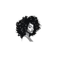 stylisé noir et blanc illustration de femme avec frisé cheveux vecteur