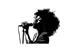 silhouette de femme en chantant avec microphone vecteur