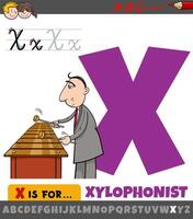 lettre X de alphabet avec dessin animé xylophoniste musicien vecteur