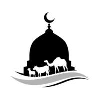 eid al-adha fête illustration avec mosquée et sacrifice animaux silhouette vecteur