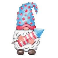 le gnome est en portant feux d'artifice. indépendance journée dans le Etats-Unis. aquarelle illustration, main dessiné. vecteur