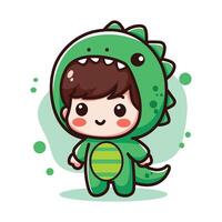 mignonne illustration de une enfant portant une dinosaure costume vecteur