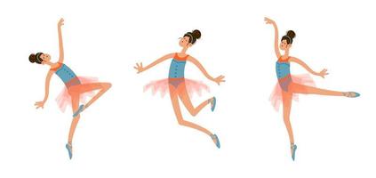 mettre la ballerine dansante en costume de tutu dans différentes poses. illustration vectorielle dessinés à la main dans un style plat de dessin animé vecteur