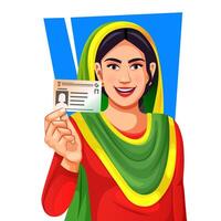 femme tenir Indien élection électeur id carte vecteur