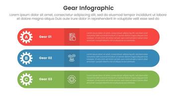 équipement roue dentée infographie modèle bannière avec rond rectangle forme empiler avec 3 point liste information pour faire glisser présentation vecteur