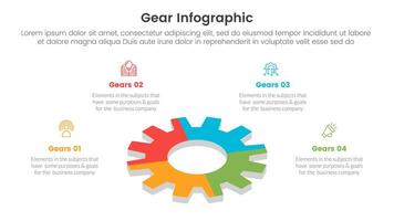 équipement roue dentée infographie modèle bannière avec 3d forme sur centre avec 4 point liste information pour faire glisser présentation vecteur