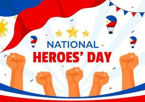philippines héros journée illustration sur août 29 avec agitant drapeau et ruban dans une nationale vacances fête, plat dessin animé style Contexte vecteur