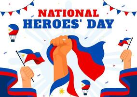 philippines héros journée illustration sur août 29 avec agitant drapeau et ruban dans une nationale vacances fête, plat dessin animé style Contexte vecteur