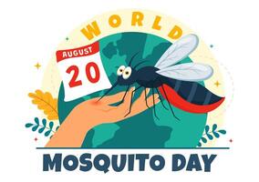 monde moustique journée illustration sur août 20e avec une moucheron cette pouvez cause la dengue fièvre et paludisme dans une plat style dessin animé Contexte vecteur
