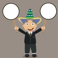 illustration vectorielle du mexique garçon avec deux bannière vierge et fond de couleur marron. vecteur