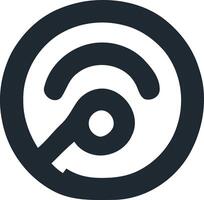 monochrome circulaire 'p' logo, une minimaliste inspiré de l'aviation emblème avec une stylisé central lettre représentant la nature. vecteur