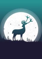 minimaliste plein lune skyscape et biche silhouette. faune animaux dans la nature illustration affiche vecteur