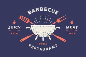 étiquette ou logo pour restaurant. logo avec gril, un barbecue ou barbecue vecteur