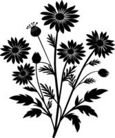 fleurs sauvages silhouette illustration conception vecteur