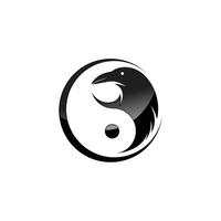 silhouette corbeau logo forme yin Yang icône vecteur