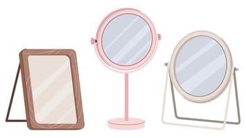 ensemble de cosmétique miroirs isolé Contexte. table miroirs. plat illustration de un article pour salle de bains, pièce intérieur vecteur