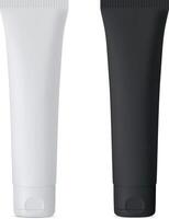 cosmétique crème tube. noir et blanc maquette ensemble. luxe doux emballage pour gel, dent pâte, masque. Plastique récipient avec casquette pour peau se soucier Crème hydratante. 3d réaliste pot ensemble. vecteur