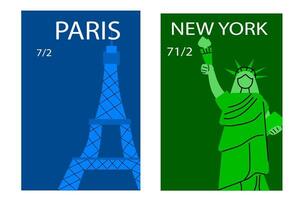 Voyage les destinations Paris et Nouveau york affiches ensemble vecteur