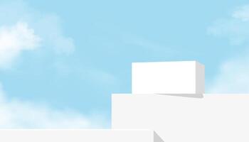 ciel bleu,nuage arrière-plan, 3d blanc podium étape afficher maquette pour cosmétique produit cadeau, minimal toile de fond scène gris architecture, conception bannière pour printemps été Contexte vecteur