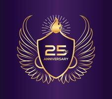 25ème anniversaire emblème luxe or conception vecteur