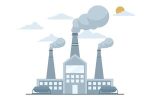 air la pollution concept, usine avec pollué CO2 nuage fumée isolé sur blanc CO2 dioxyde émission production de usine symbole, air qualité dommage, plat illustration sur blanc Contexte. vecteur