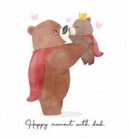 les pères journée ours aquarelle papa ours câliner bébé réconfortant moment dessin animé illustration vecteur