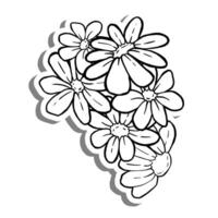 noir ligne coin Marguerite bouquet sur blanc silhouette et gris ombre. main tiré dessin animé style. illustration pour décorer, coloration et tout conception. vecteur