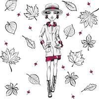 mode fille dans l'automne vêtements vecteur