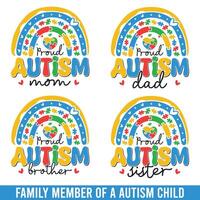 autisme enfant famille soutien dessins boho arc en ciel vecteur