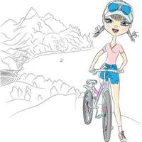 branché fille touristique avec vélo vecteur