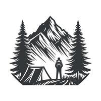 randonnée minimaliste et camping silhouette art illustration conception vecteur