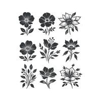 plat conception fleur silhouettes et feuilles floral élément conception modèle illustration vecteur