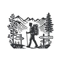 randonnée minimaliste et camping silhouette art illustration conception vecteur