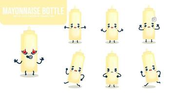 ensemble de vecteur premium de personnage de dessin animé de bouteille de mayonnaise mignon