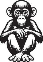 bonobo singe séance silhouette illustration. vecteur