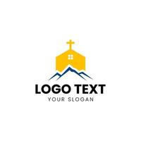 église logo conception avec une traverser et Montagne vecteur