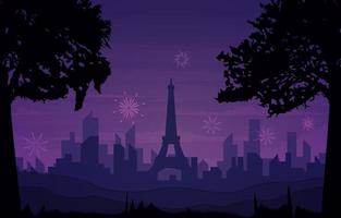 Belle ville de Paris nuit construction illustration vectorielle de carte de nouvel an vecteur
