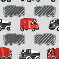 ville camions coloré sans couture modèle pour des gamins dans dessin animé style vecteur