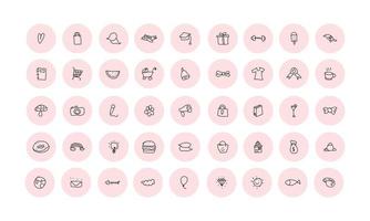 ensemble de collection d'illustrations d'icônes mignonnes pour la couverture en surbrillance. illustration de doodle sur cadre rose arrondi. vecteur